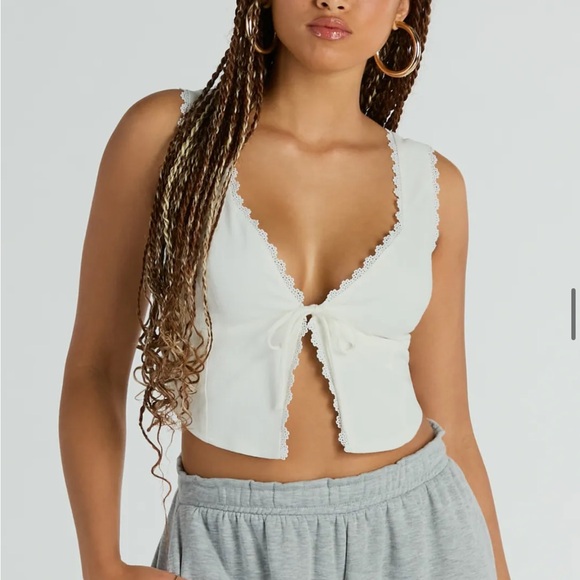Windsor White Sleeveless Tank Top with Crop and Tie Front - Picture 1 of 4
